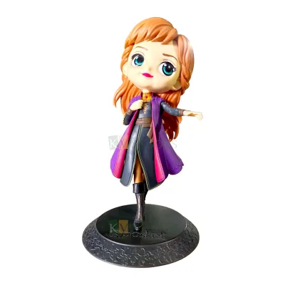 1PC Disney Frozen Queen Elsa Princess Anna With Over Coat Kawaii Q Style Doll Cake Topper, Girls Happy Birthday Theme Big Eyes Doll with Black Base Cutest Princess Figurine DIY Cake Decoration