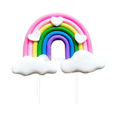 1PC Multicoloured Rainbow Clouds Hearts Cake Topper Suitable for Children&#39;s Happy Birthday Party Kids Girls Birthday Cake Insert Rainbow Theme Small Home Celebrations DIY Cake Decoration