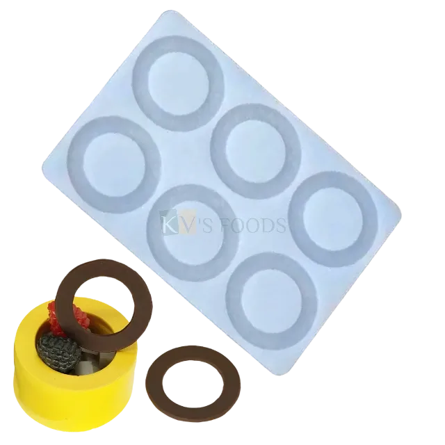 6 Cavity Silicon Ring, Circle, Bangle Pattern mould, Sugar-craft, Cake Dessert Insert,  Chocolate, Ice Cream Garnishing Cake Decoration, Candy, Fondant, DIY Silicon Mould