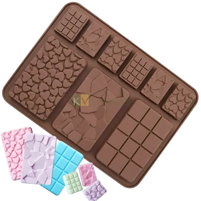 9 Cavity Large small Cadbury bar multi shape Chocolate Silicon Mould, Mini Heart, Cracks, Small Cadbury Mould, Break apart chocolate, Cake Decorating Cupcakes Decoration Desert, Candy, Jelly DIY Mould