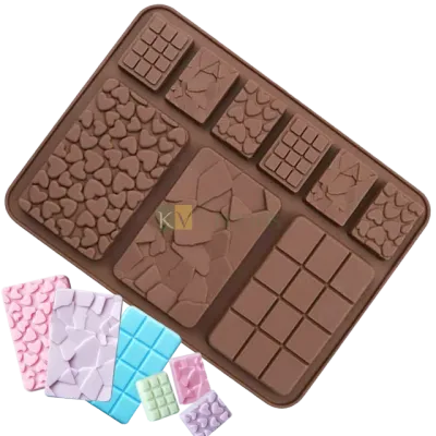 9 Cavity Large small Cadbury bar multi shape Chocolate Silicon Mould, Mini Heart, Cracks, Small Cadbury Mould, Break apart chocolate, Cake Decorating Cupcakes Decoration Desert, Candy, Jelly DIY Mould