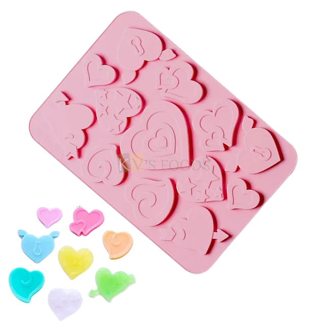 13 Cavity Creative Love Heart multi Shaped, Sweetheart, Heart with arrow, heart with Lock, Chocolate Garnishing, Ice Cube, Resin, Candy, Chocolate DIY Silicon Mould DIY Wedding Cake Decorations