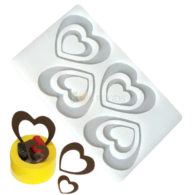 4 Cavity Silicon Double 2 mini heart edge rings , Sugar-craft, Cake Dessert Insert,  Chocolate, Ice Cream Garnishing Cake Decoration, Candy, Fondant, DIY Silicon Mould