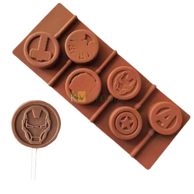 Avengers Superhero Theme Shape Silicone Lollipop, Hard Candy, Chocolate 6 Cavity DIY Mould