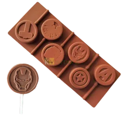Avengers Superhero Theme Shape Silicone Lollipop, Hard Candy, Chocolate 6 Cavity DIY Mould