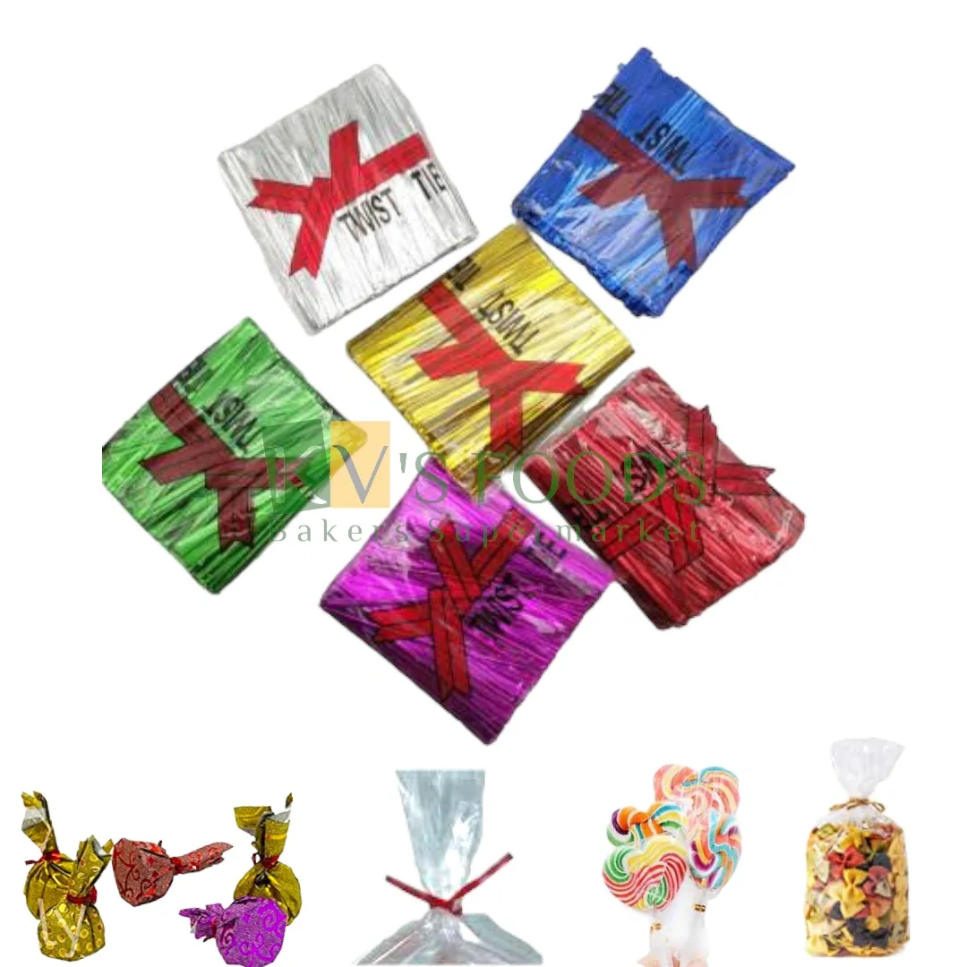 Metallic Twist Ties Small for Chocolate Packing, Length 7.6 cm, Width 0.4 cm, Bread, Potli Packing. Assorted Colours, Colorful Foil Wire Ties for Gift Wrapping, Bakery Candy Coffee Bags, Goodie Bag