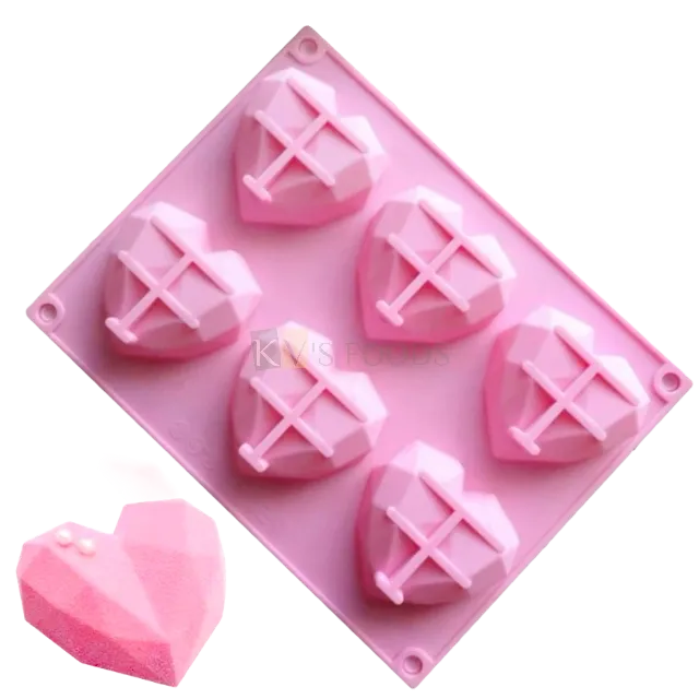 6 Cavity 3D Love Diamond Heart Gem Love Shape Pinata Entremet Small Silicone Chocolate, Hard Candy, Baking, Mousse, Desserts, Chiffon Cake, Soap DIY Mould