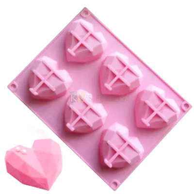 6 Cavity 3D Love Diamond Heart Gem Love Shape Pinata Entremet Small Silicone Chocolate, Hard Candy, Baking, Mousse, Desserts, Chiffon Cake, Soap DIY Mould