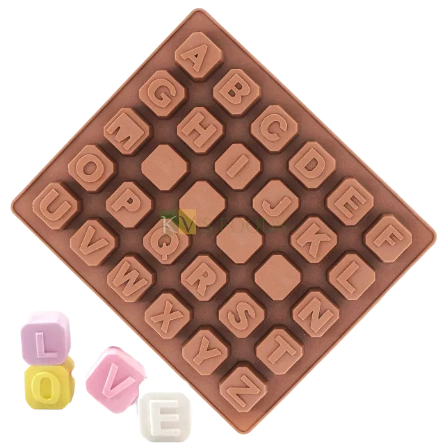 30 Cavity English 26 Alphabets A-Z Letters Blocks  Square Shape Silicone Chocolate abcd, Hard Candy SMS DIY Mould