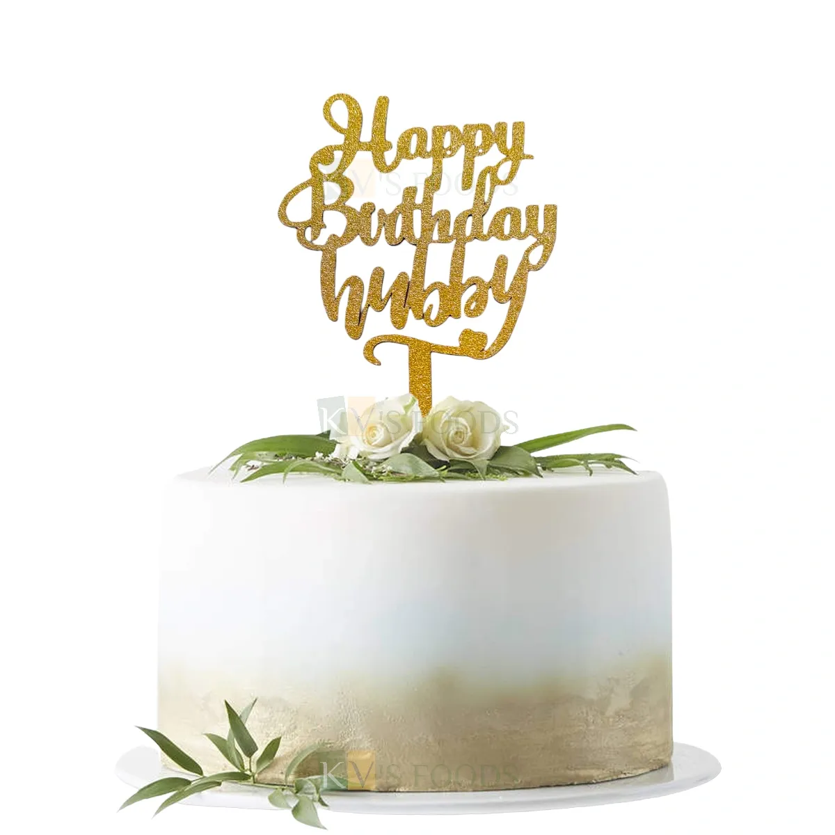 1PC Golden Shiny Glitter MDF Happy Birthday Hubby Cake Topper, Letters Unique Elegant Font Design Cake and Cupcake Topper, Cupcake Glitter Insert DIY Husband Birthday Cake Decorations
