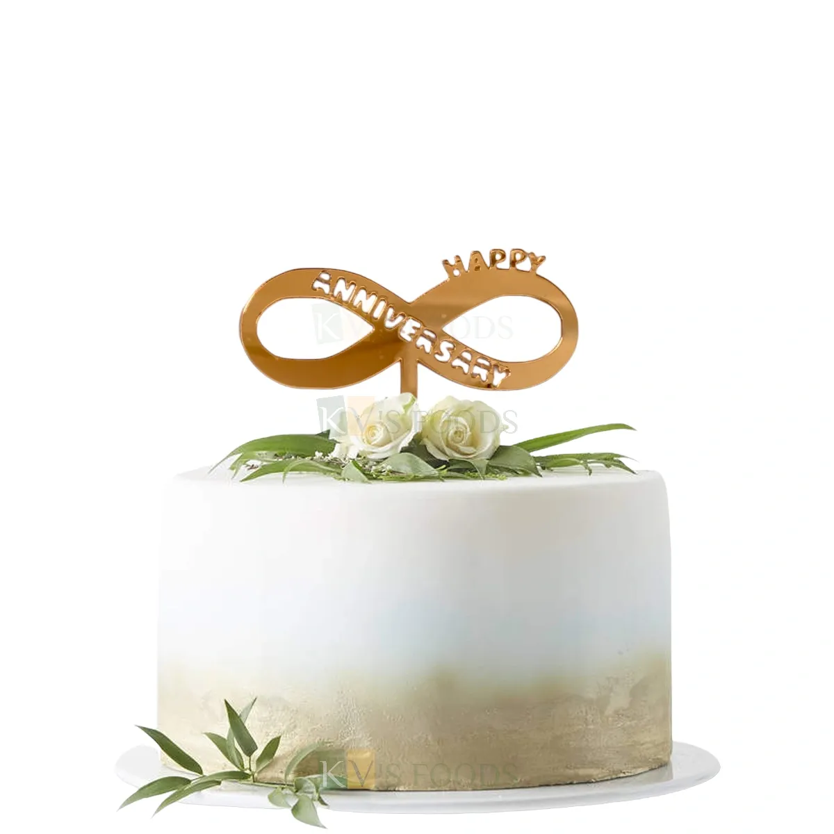 1PC Golden Acrylic Shiny Glass Finish Happy Anniversary Letters In Infinity Symbol Cake Topper, Anniversary Celebrations Theme Cake Toppers and Cupcake Insert, DIY Wedding Cake Decorations