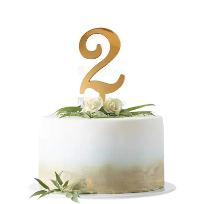 1PC Golden Acrylic Shiny Glass Finish 2 Number Cake Topper, Happy  Birthday Theme, 2nd Birthday Cake Topper, Two Number Theme Cake Insert 2 Years Old Birthday Party DIY Cupcake Decorations