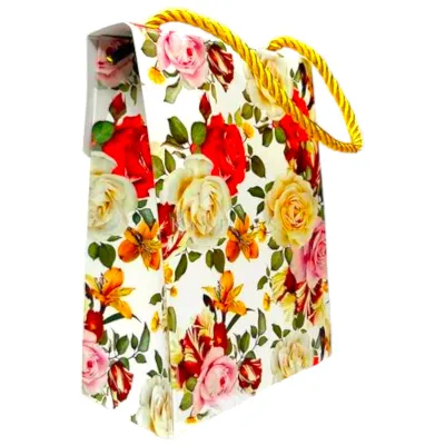 10 PC Set of Floral Folding Bag Box Size 4.5*6.5*2.5 Inch For Gifting Chocolates, Greeting Cards, Sweets, Laddu, Dryfruits, Candies, Jewellery Storage Box, Pacakging DIY Festival Gift Box