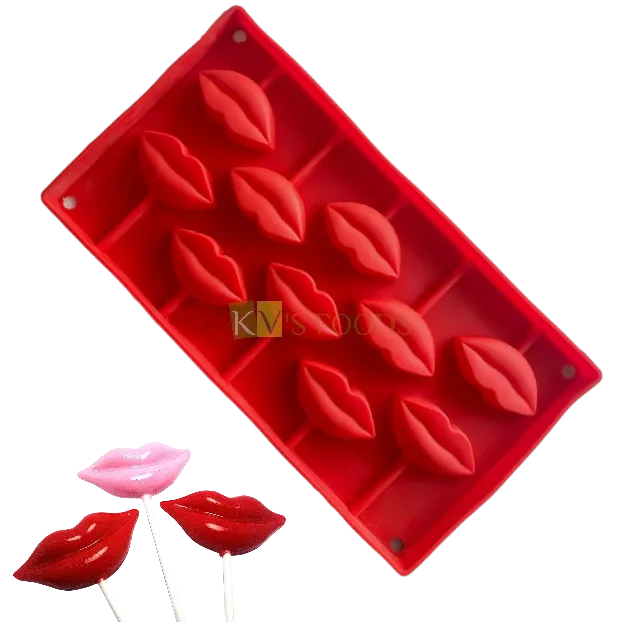 1 PC Lips Shape Silicone Lollipop Mould, Kisses Hard Candy, Isomalt Candy Mold, 10 Cavity DIY Hollow Kiss Shape Chocolate Garnishing Moulds, Jelly Sugar-craft, Cake Dessert Insert, Ice Cream Decor
