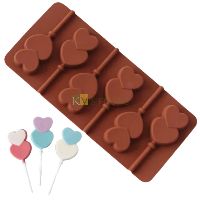 Double Heart Shape Silicone Lollipop, Hard Candy, Chocolate 6 Cavity DIY Mould