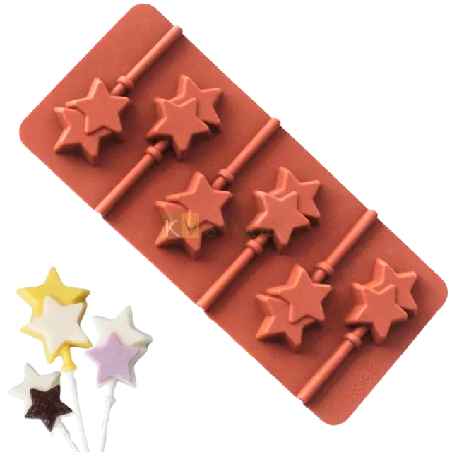 Double Star Shape Silicone Lollipop, Hard Candy, Chocolate 6 Cavity DIY Mould