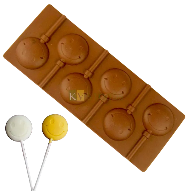 Smiley Emoji Shape Silicone Lollipop, Hard Candy, Chocolate 6 Cavity DIY Mould