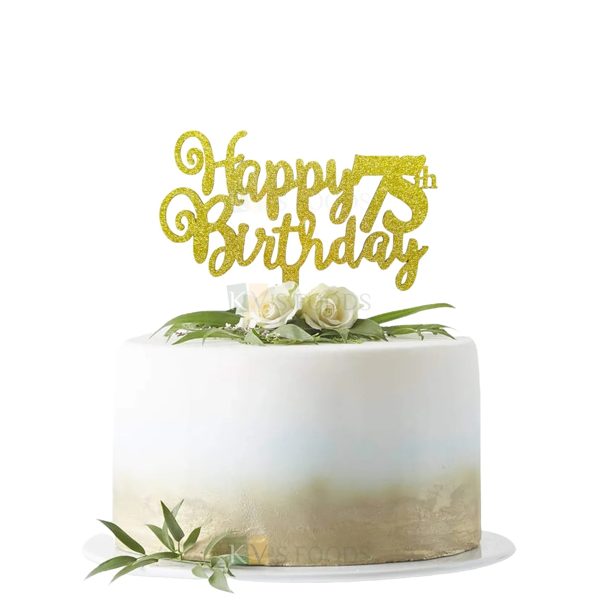 1PC Golden Shiny Glitter MDF Happy 75th Birthday Letters Cake Topper, Father&#39;s, Dad&#39;s, Grandfather&#39;s, Mother, Sister Happy Birthday Cake Glitter Insert, Unique Elegant Font Design DIY Cake Decoration