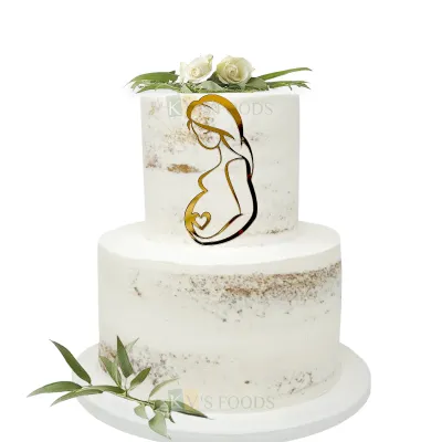 1PC Golden Acrylic Shiny Glass Finish Pregnant Woman Line Without Stick Cake Topper For Expectant Mother, Baby Shower Ceremony, Side Cake Edge Topper DIY Cake Decorations