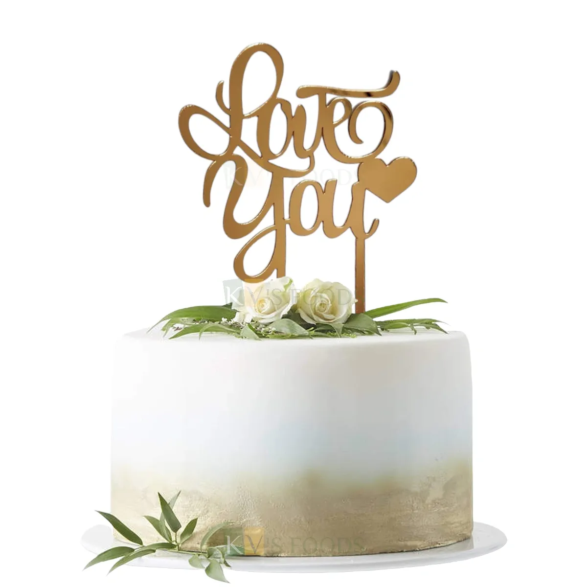1PC Golden Acrylic Shiny Glass Finish Love You With Heart Cake Topper, Love Valentine&#39;s Day Theme Cake Insert, Unique Elegant Font Design Anniversary Celebration Cake Topper DIY Cake Decoration