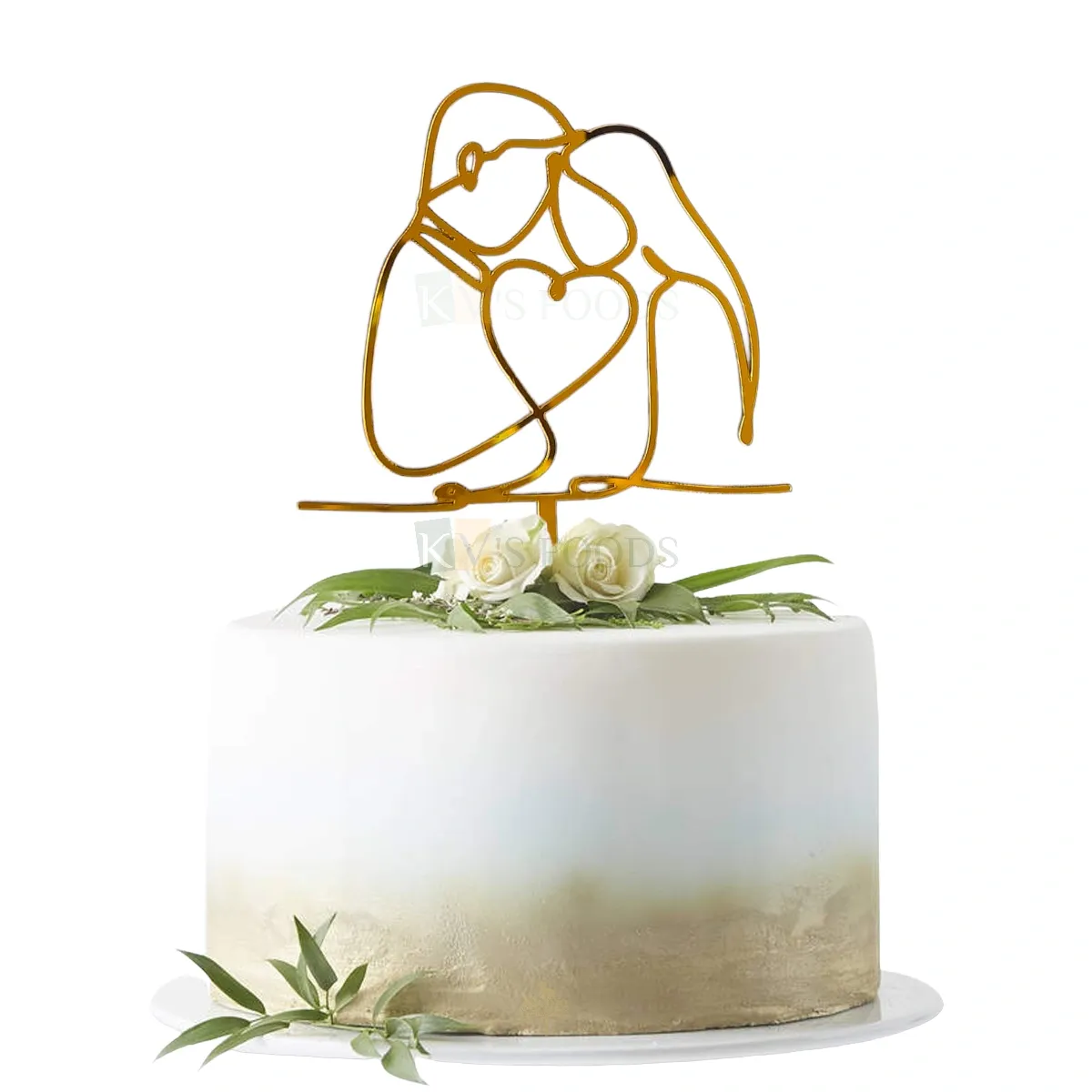 1PC Golden Acrylic Shiny Glass Finish Romantic Couple With Heart Line Cake Topper, Love Celebration Valentines Cake Insert, Cake Edge Topper Cupcake Topper, DIY Cake Decoration