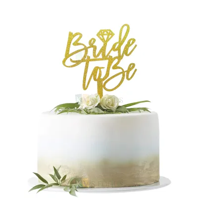 1PC Golden Shiny Glitter MDF Bride To Be Letter with Diamond Cake Topper, Wedding Engagement Cake and Cupcake Insert, Unique Elegant Font Design Cake Glitter Insert DIY Cake Decorations