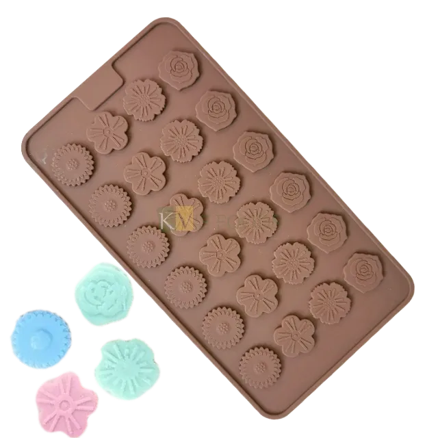 24 Cavity Silicone Flower Rose Four types Flowers, Sugar-craft, Cake Dessert Insert,  Chocolate, Ice Cream Garnishing Cake Decoration, Candy, Fondant, DIY Silicon Mould