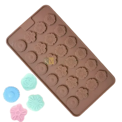 24 Cavity Silicone Flower Rose Four types Flowers, Sugar-craft, Cake Dessert Insert,  Chocolate, Ice Cream Garnishing Cake Decoration, Candy, Fondant, DIY Silicon Mould