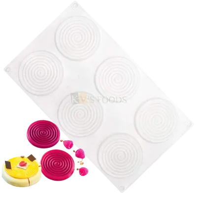 6 Cavity Chocolate Cake, Spiral Design Textured, Mosquito Coil Disk, Round Ring, Insert Decor Mousse, Cake Decorating, Ice Cream, Dessert Cake Mould Silicone Chocolate, Hard Candy Artisan DIY Mould