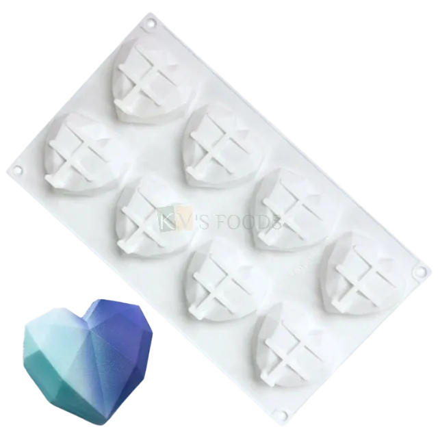 8 Cavity 3D Love Diamond Gem Heart Shape Small Pinata Entremet Silicone Chocolate, Hard Candy, Baking, Mousse, Desserts, Chiffon Cake, Soap DIY Mould