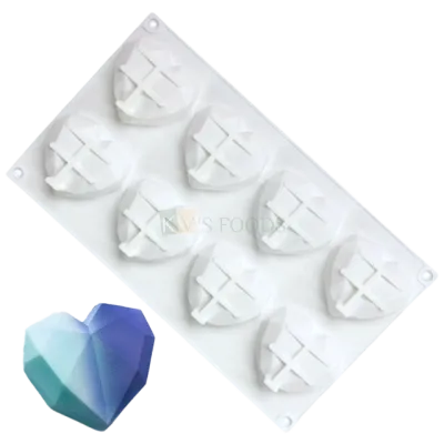8 Cavity 3D Love Diamond Gem Heart Shape Small Pinata Entremet Silicone Chocolate, Hard Candy, Baking, Mousse, Desserts, Chiffon Cake, Soap DIY Mould
