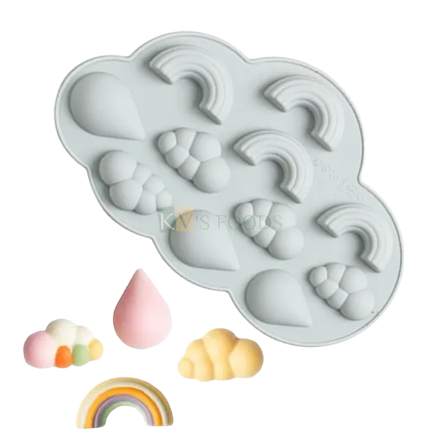 11 Cavities Rainbow Cloud RainDrop Silicon Chocolate Mould, Sugar-craft, Cup Cake Insert, Pudding, Baking, Ice Cream, Jelly ,Gummy, Garnishing Cake Decoration, Ice Cube, Candy, Fondant, DIY Food Decor