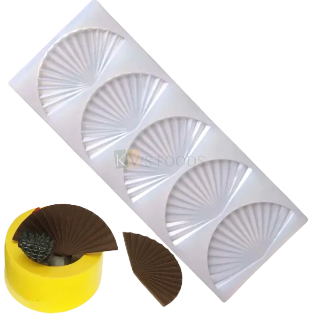 5 Cavity Silicon Fan Pattern mould, Sugar-craft, Cake Dessert Insert,  Chocolate, Ice Cream Garnishing Cake Decoration, Candy, Fondant, DIY Silicon Mould