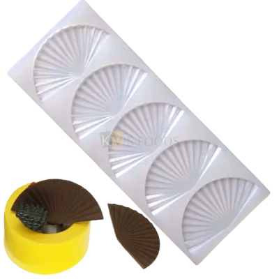 5 Cavity Silicon Fan Pattern mould, Sugar-craft, Cake Dessert Insert,  Chocolate, Ice Cream Garnishing Cake Decoration, Candy, Fondant, DIY Silicon Mould