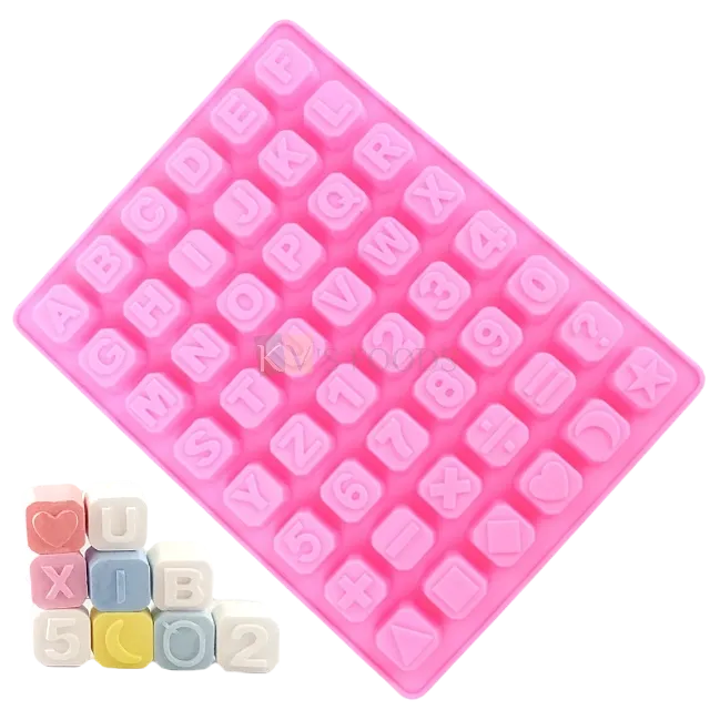 48 Cavity English Alphabets A-Z Letters, Numbers and Sign Characters Blocks abcd Square Shape Silicone Chocolate, Hard Candy SMS DIY Mould