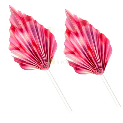 2PC Pink Printed Paper Palm Leaf Cake Topper Spear Shaped Leaves Cupcake Insert, Birthdays, Engagement Wedding Anniversary Theme Cake Accessories DIY Cake Decorations, Project, Crafts Home Decor