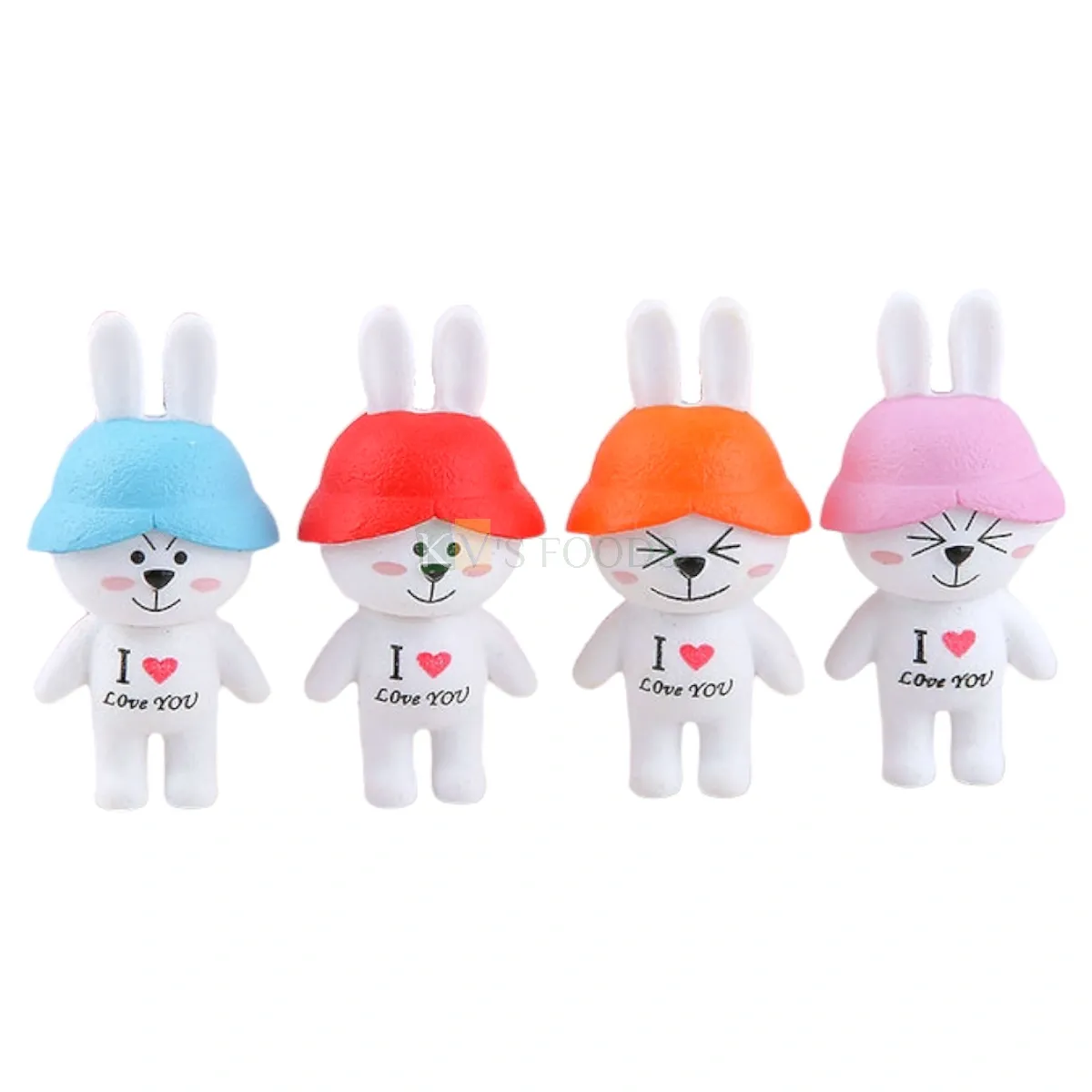 4PC 2.4 Inch Colourful Teddy Bear Miniature Cake Topper Mini Love You Cartoon Rabbit Figurines Kids Girls Boys Happy Birthday Cake Topper Doll Cake Topper, Kids Room Decor Kawaii Car Decoration