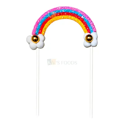 1PC Multicoloured Shiny Pompom Rainbow Clouds Cake Topper Suitable for Children&#39;s Happy Birthday Party Kids Girls Birthday Cake Insert Rainbow Theme Small Home Celebrations DIY Cake Decoration