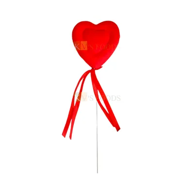 1PC Red Colour Medium Velvet Double Heart Shape with Red Satin Lace Knot Cake Topper Happy Birthday Cake Insert Picks Anniversary Love Valentine Theme Bouquet Fillers, Stick DIY Cake Decorations Gifts