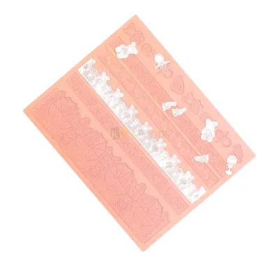 1 PC Peach Colour Silicone Baby Feets, Cradle, Lace Mat for Cake Border Theme Cake Mat Fondant Cake Decorating Mold Tools Sugar Lace Baking Mat DIY Embossing Pad for Baby Showers Cakes, Chocolate Lace