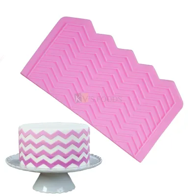 1 PC Pink Colour Silicone Ripple Zig Zag Chocolate Lace Mat Medium Chevron Onlay Cake Border Theme Fondant Cake Decorating Mold Tools Sugar Lace Baking Matt DIY Embossing Pad for Birthday Party Cakes