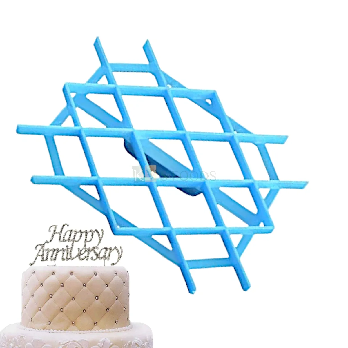 1 PC Plastic Light Blue Rhombus Diamond Shape Cake Edges Stamps Impression, Border Cakes, Fondant Mould Tools, Pattern, DIY Embossing Pad for Birthday Wedding Anniversary Baby Shower Cakes