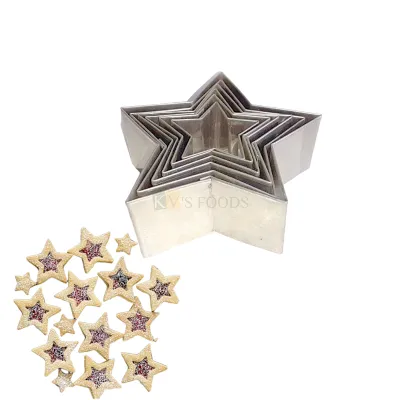 6 PC Silver Steel Different Sizes Star Shape Cookies Cutters, Pancake Fondant Cakes Biscuits Sandwich Chocolate Metal Moulds, Happy Birthday Theme Baby Shower DIY Christmas Tree Cake Decorations