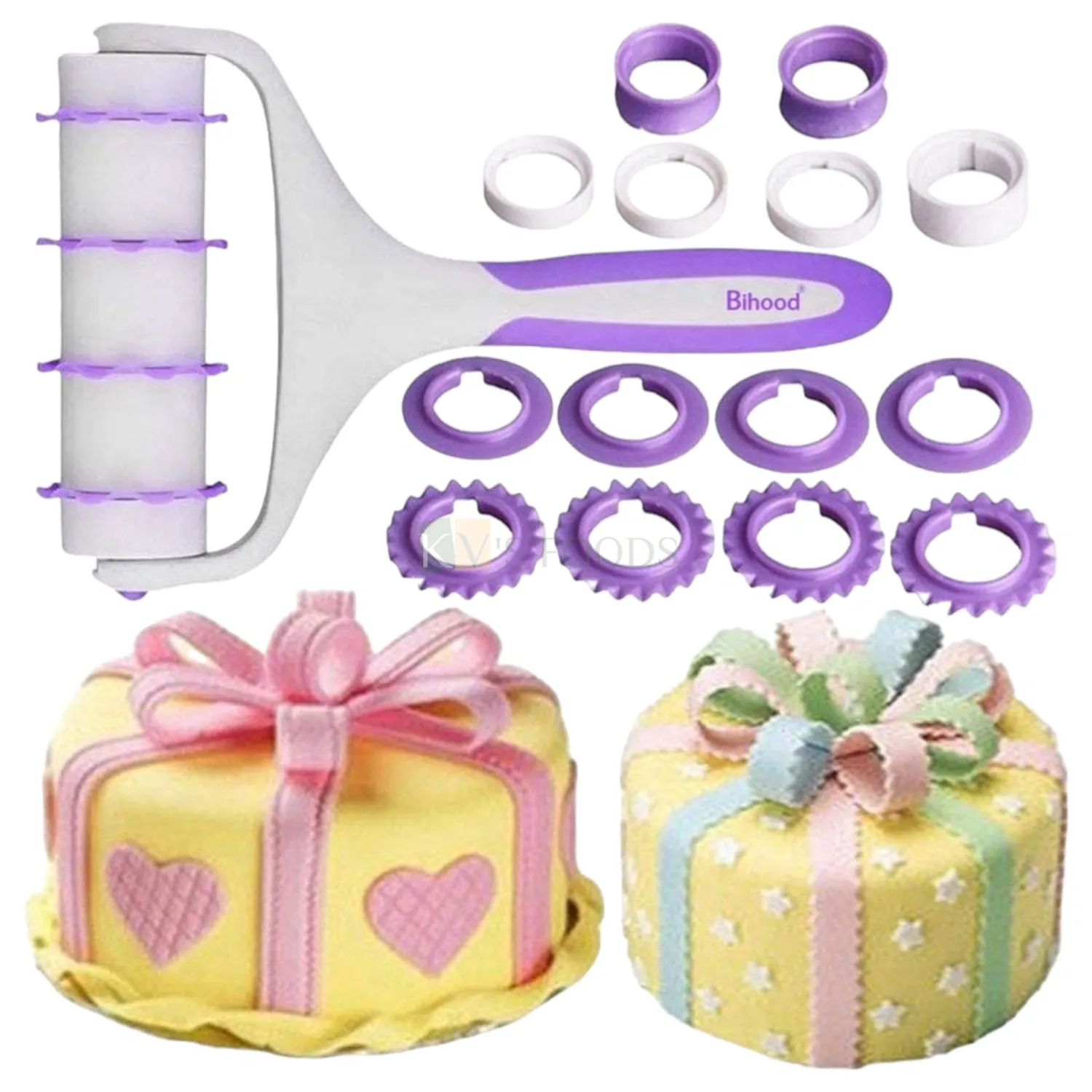 24 PCS Fondant Strip Ribbon Cutter Cake Decorative Accessories, Different Design Fondant Icing Cutters, Flower Roller Cookie Cutter Rolling Cutters, Noodle Maker Lattice Emboss DIY Cake Decorations