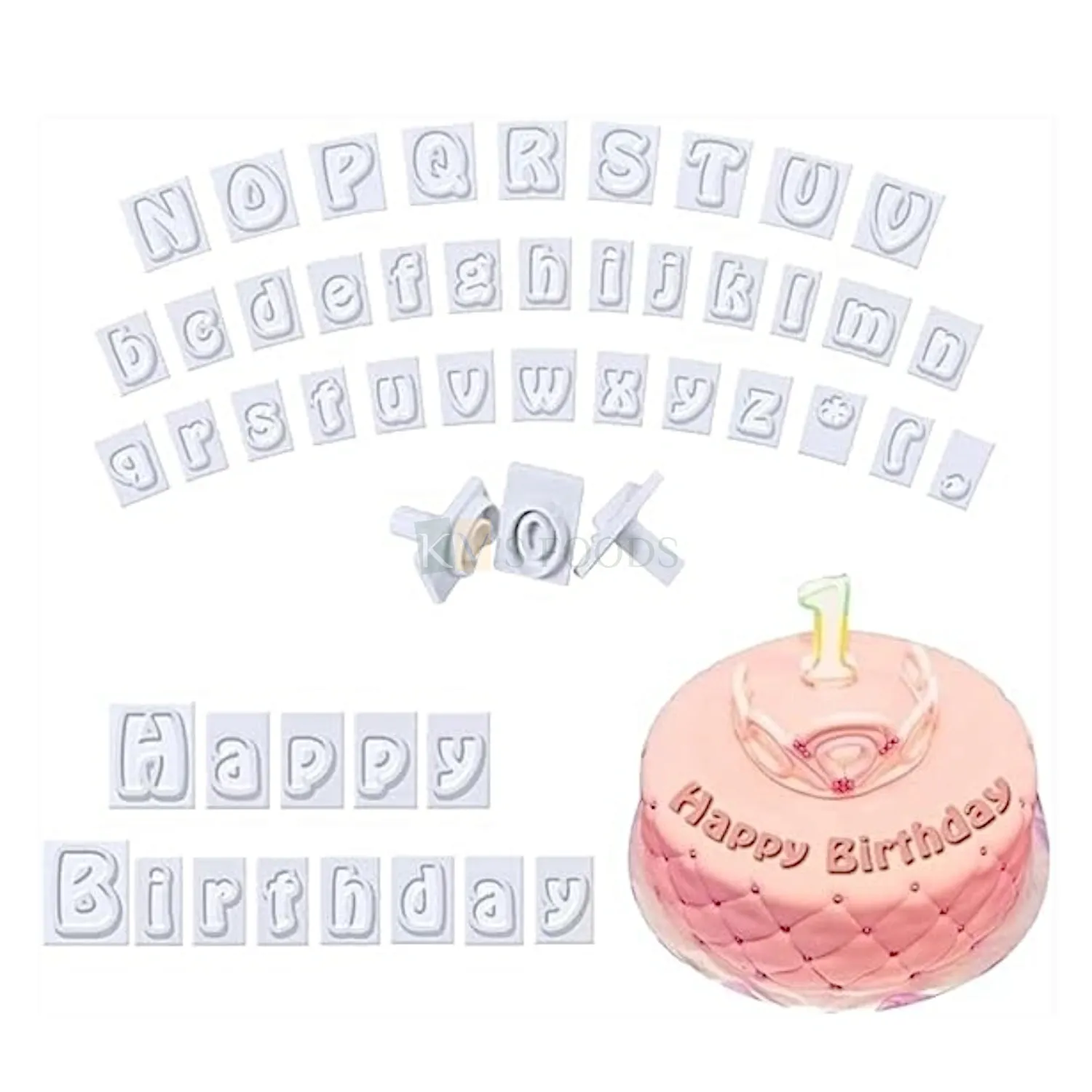 64 PCS White Uppercase and Lowercase Capital Letters A to Z Small a to z Alphabets Punctuation Mark, Dollar Symbols Cookies Cutter Set Fondant Cakes  Birthday Party Wedding Anniversary Cakes Cupcakes
