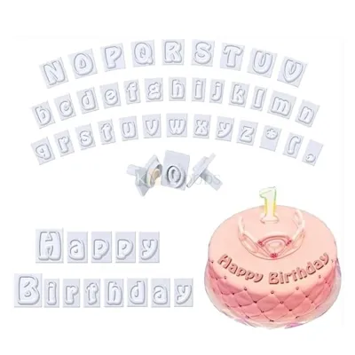 64 PCS White Uppercase and Lowercase Capital Letters A to Z Small a to z Alphabets Punctuation Mark, Dollar Symbols Cookies Cutter Set Fondant Cakes  Birthday Party Wedding Anniversary Cakes Cupcakes