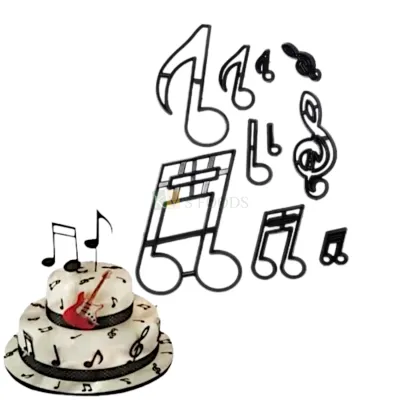 10 PCS Black Different Musical Notes Symbols Silhouette Fondant Cookie Biscuits Cutters Stamps, Girls Boys Music Lover Happy Birthday Theme Cakes Decorations, Musical Candy DIY Cupcake Decorating Tool