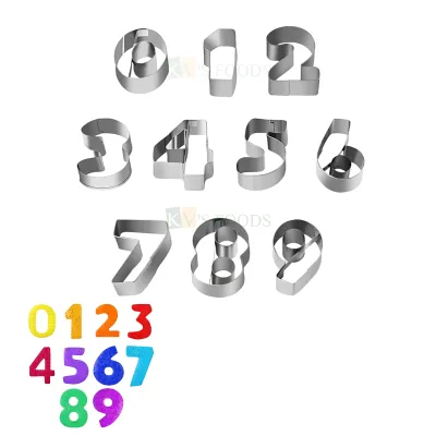 10 PCS Silver Small 0 to 9 Numbers Steel Cutters Plunger, Pancake Cookies Chocolate Biscuits Mould Cupcakes Decorations, Kids Girls Boys Happy Birthday Theme Baby Shower Wedding DIY Cake Decorations