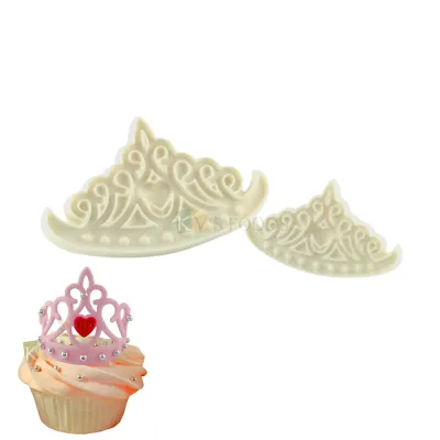 2 PC White Plastic Fondant Crown Tiara Shape Princess Queen Chocolate Moulds Girls Ladies Womans Happy Birthday Theme, Sugarpaste Gumpaste Flexible Moulds DIY Cake Decorating Molds