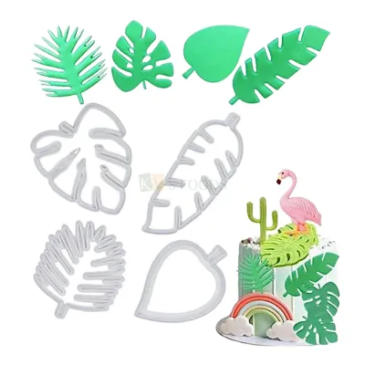4 PCS White Different Sizes Tropical Hawaiian Palm Leaves Petals Fondant Cutters, Molds, Embossing Presses Impression, Chocolates Pancake Cookies Garden Birthday Wedding Anniversary Cakes Decorations